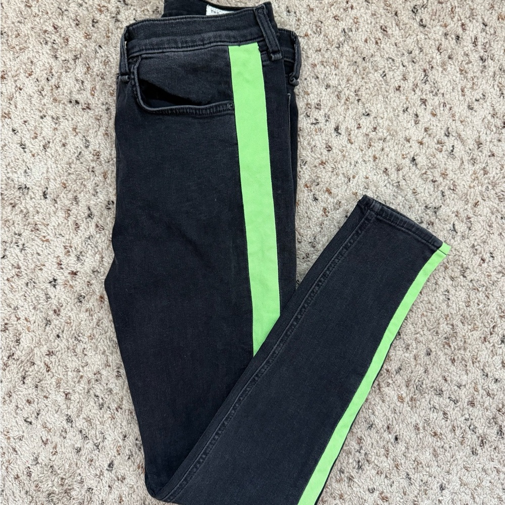 Black Jeans with Neon Green Stripe